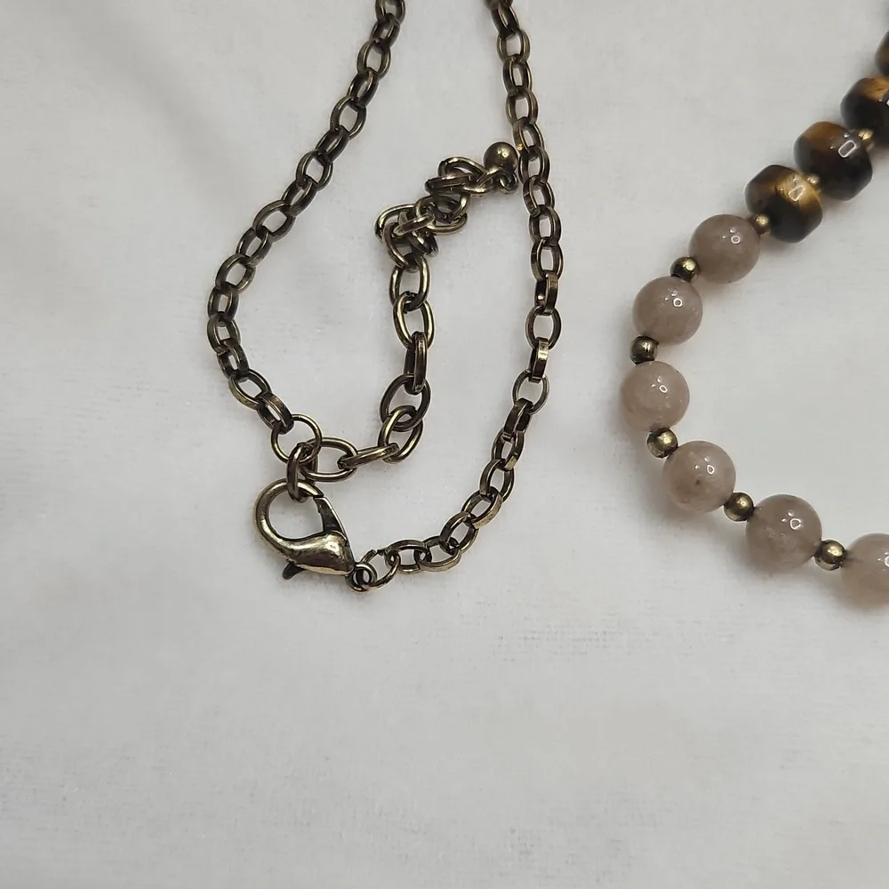 Women's Long Natural Gemstone Tiger's Eye Agate Chain Tassel Necklace NWOT
